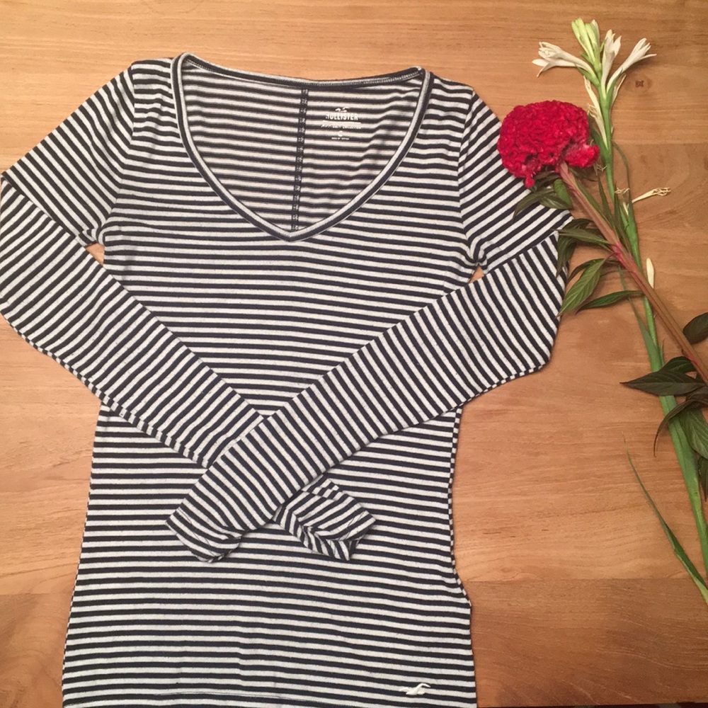 Hollister Long Sleeve Fitted Black/White Shirt